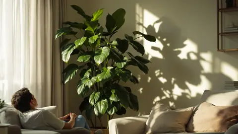 Ik ontdekte deze plant met grote bladeren die gedijt in mijn donkere woonkamer, en zij heeft mijn ruimte omgetoverd tot een rustgevend groen hoekje.